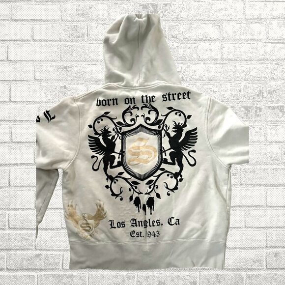 Vintage Y2K Off White SMET by Christian Audigier Hoodie - Size L - Picture 2 of 8